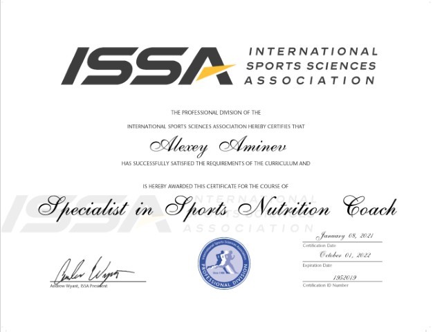 ISSA Sports Nutritionist Certificate certified nutritionist in pattaya